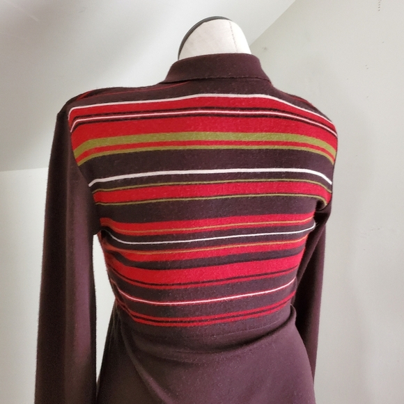 90s Vintage Liz Claiborne Wool Blend Retro Stripe Maxi Dress - Picture 6 of 8